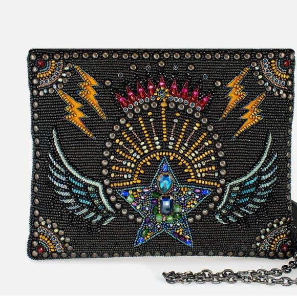 Mary Frances Handbags - Starstruck Rock Wings and Lightning Beaded Crossbody Handbag